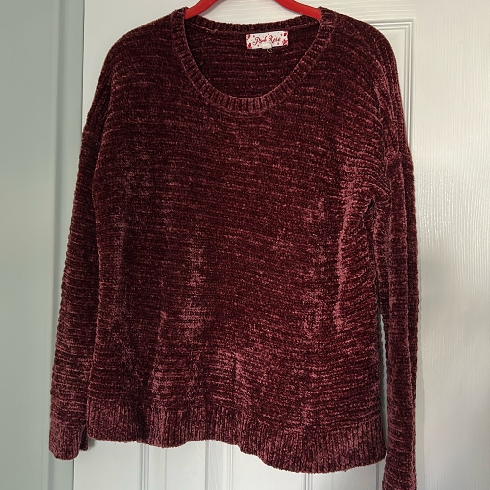 Pink Rose Soft Chenille Relaxed Fit Crew Neck long sleeve sweater